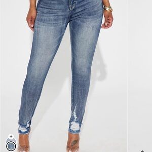 Fashion Nova Distressed Blue Skinny Jeans